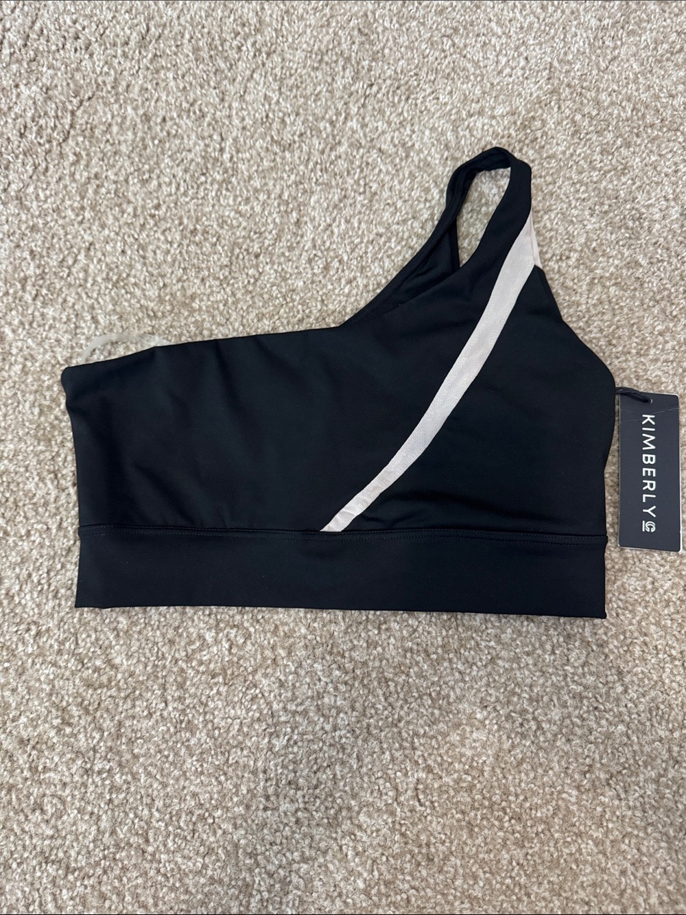 NWT Kimberly One-Shoulder Black Sports Bra, size M